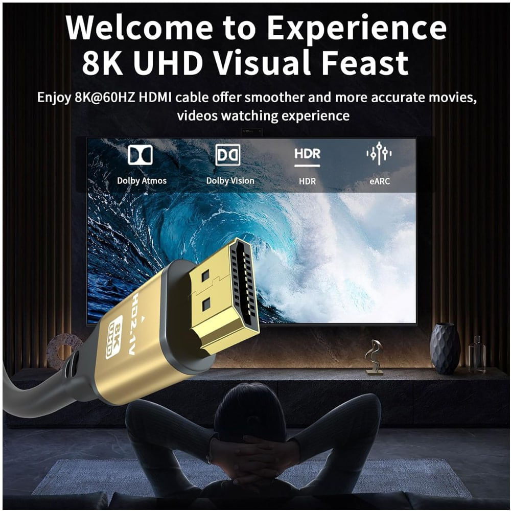 Cable Hdmi 8K 2.1 1.5 Metros 48gbps 60Hz 4k 120Hz ULTRA HD HDR PVC