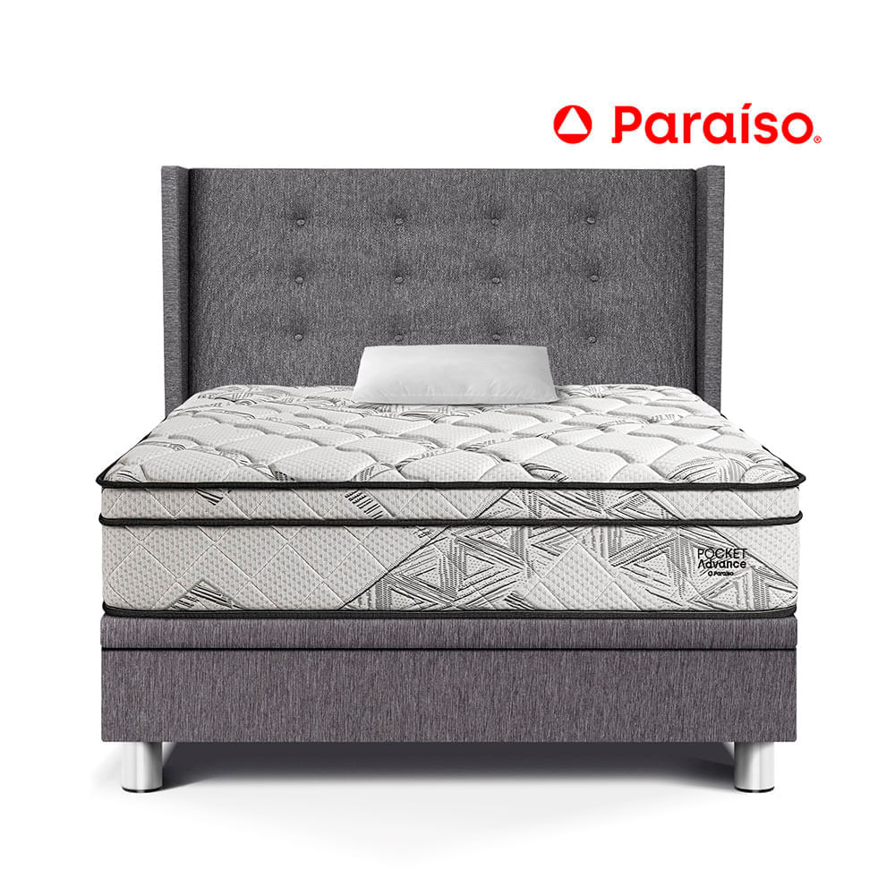 Dormitorio Boxet Gold Pocket Advance 1.5 Plazas Gris