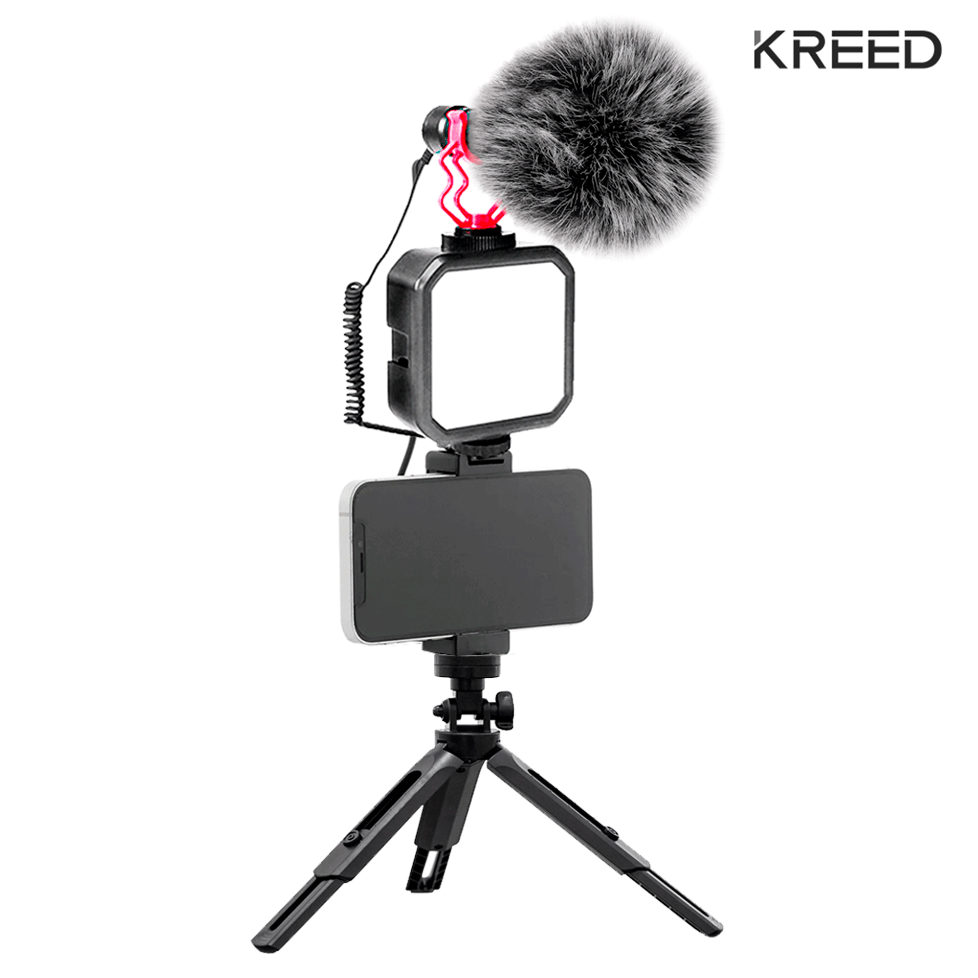 Kit Vlogging PRO Micrófono, Luz LED, Soporte de Celular y Trípode