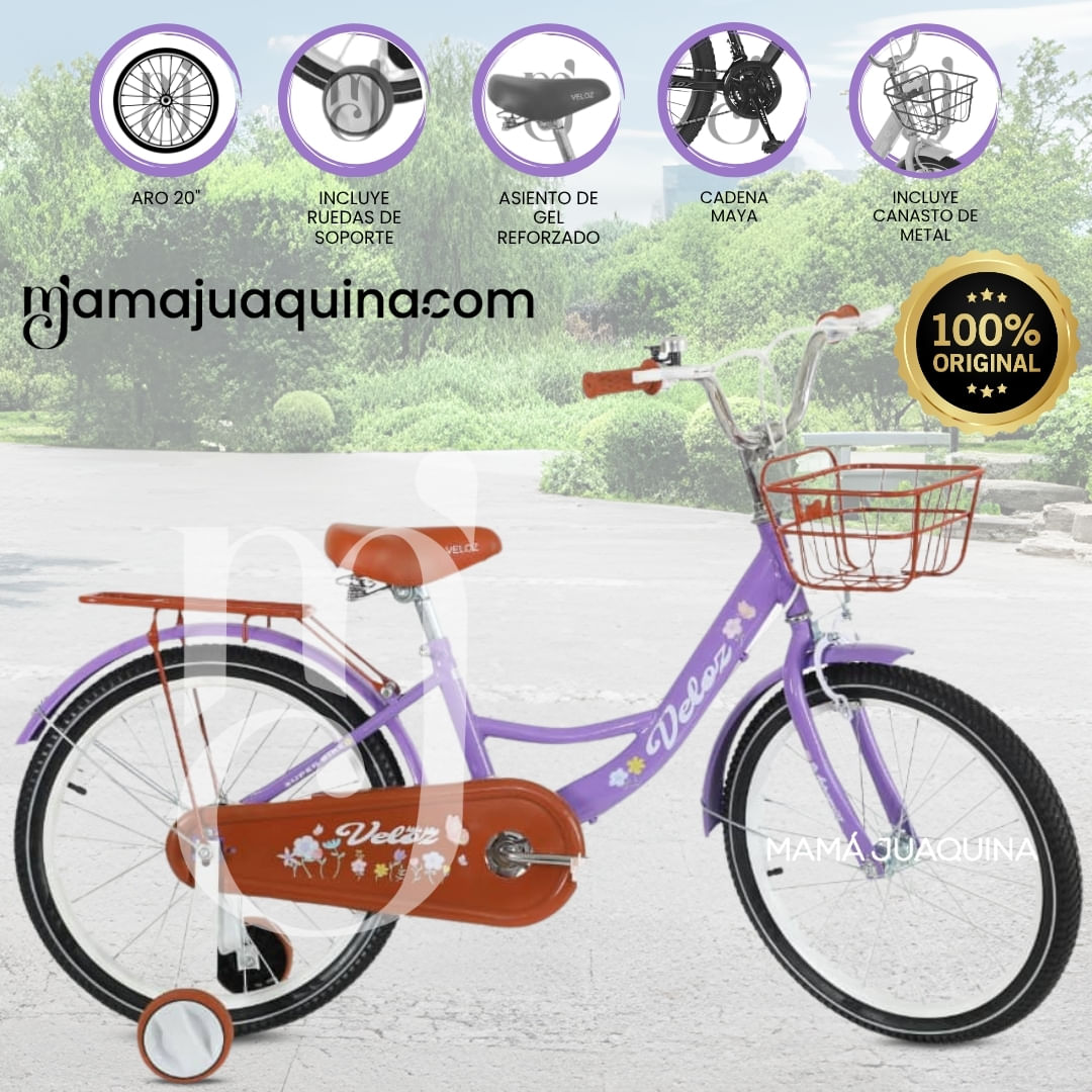 Bicicleta Para Niña Aro 20 «NEW LADY» con Canasta Morado