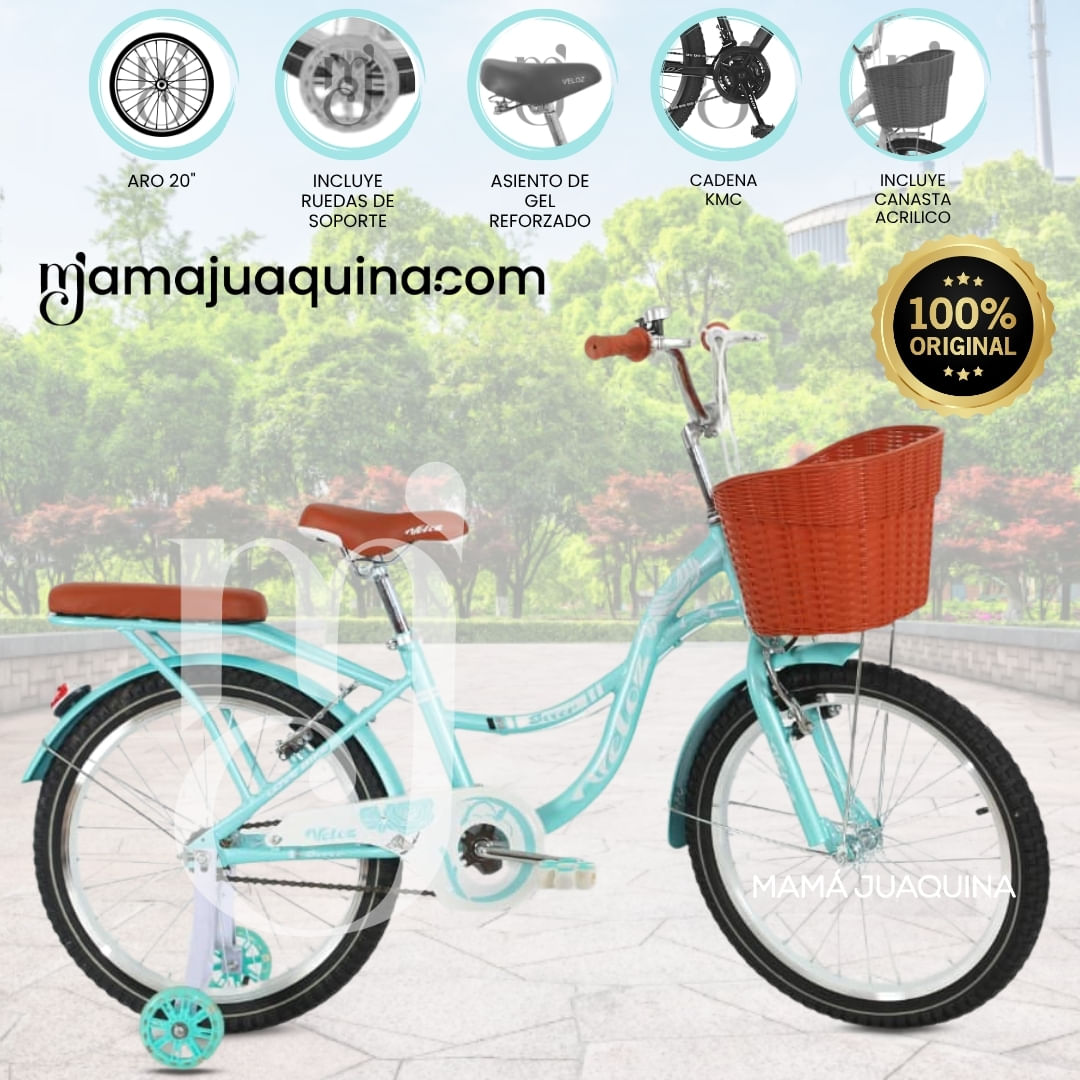Bicicleta Para Niña Aro 20 «LADY» con Canasta Turquesa
