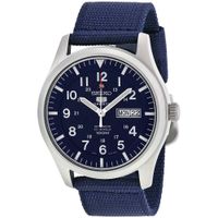 Reloj Seiko 5 Sports SNZG11 Automático Fecha Acero Inoxidable Mate Correa de Nailon Azul