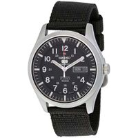 Reloj Seiko 5 Sports SNZG15 Automático Fecha Acero Inoxidable Mate Correa de Nailon Negro