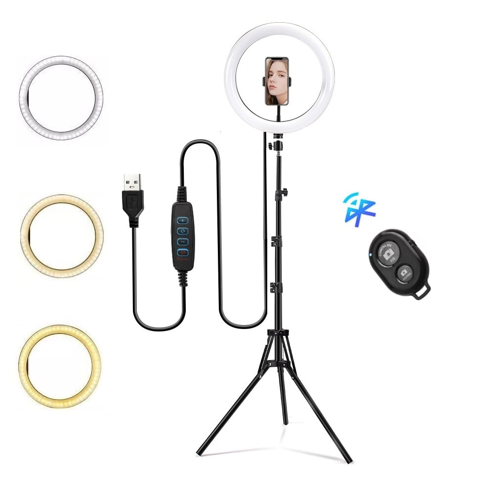Aro De Luz Led 30cm + Soporte Para Celular + Trípode 2.10 M