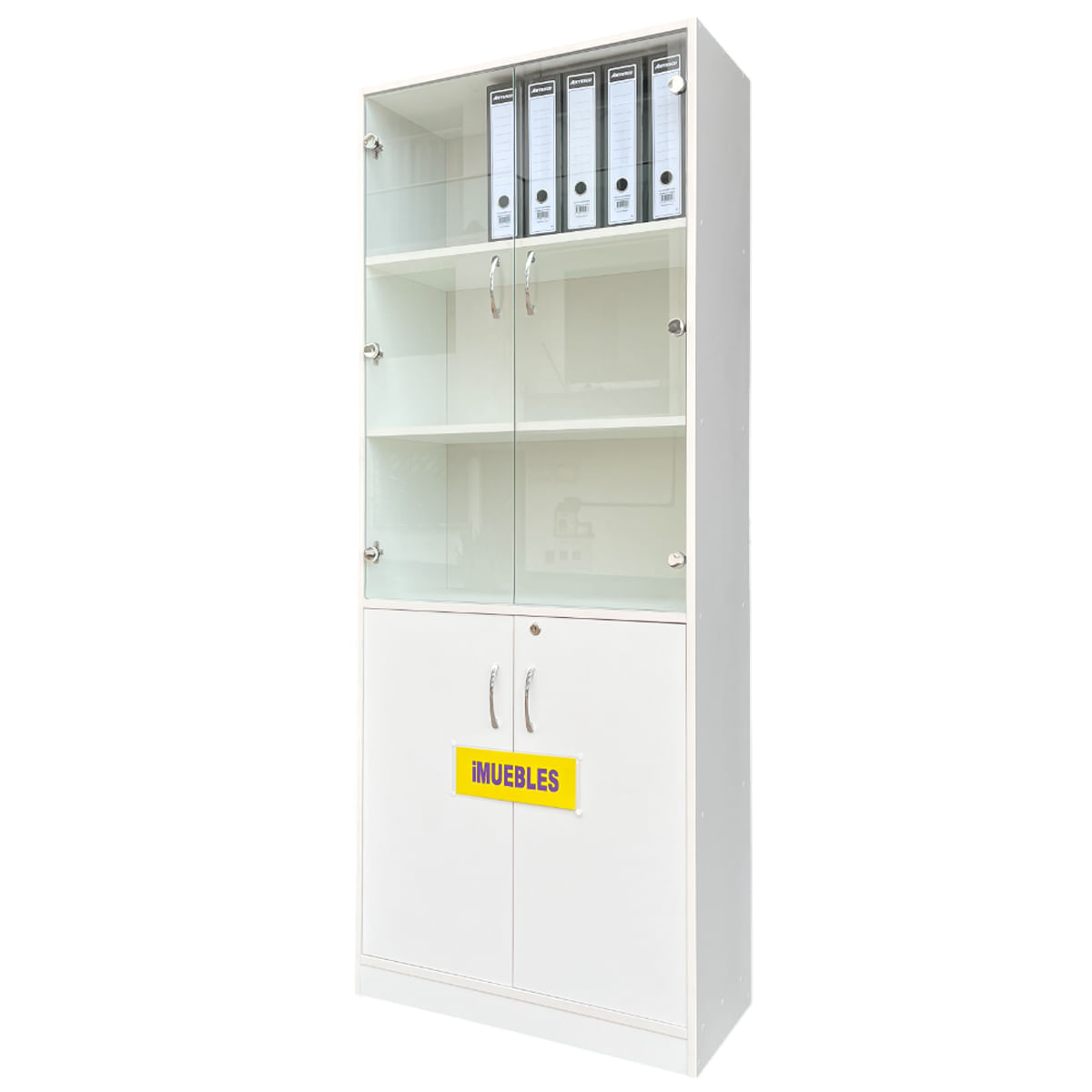 Estante Librero con Puertas Vidrio Organizador de Oficina Blanco