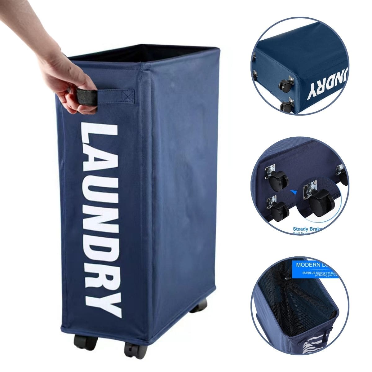 Cesto De Ropa Multiuso Con Ruedas Laundry Azul