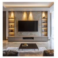 Centro de Entretenimiento estilo Mármol con Luces Moscú 4 puertas TU MESITA