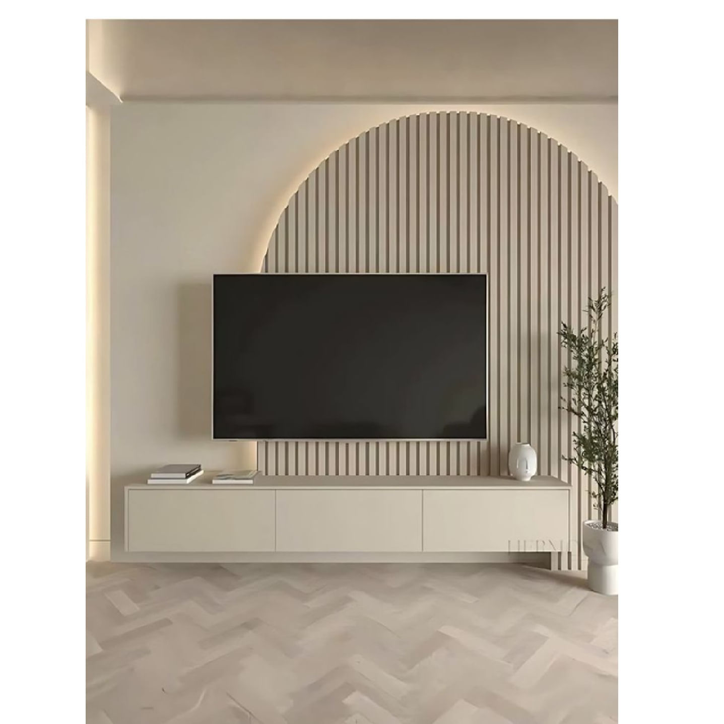 Mesa de TV Flotante con Panel Yusef color Almendra 3 puertas TU MESITA