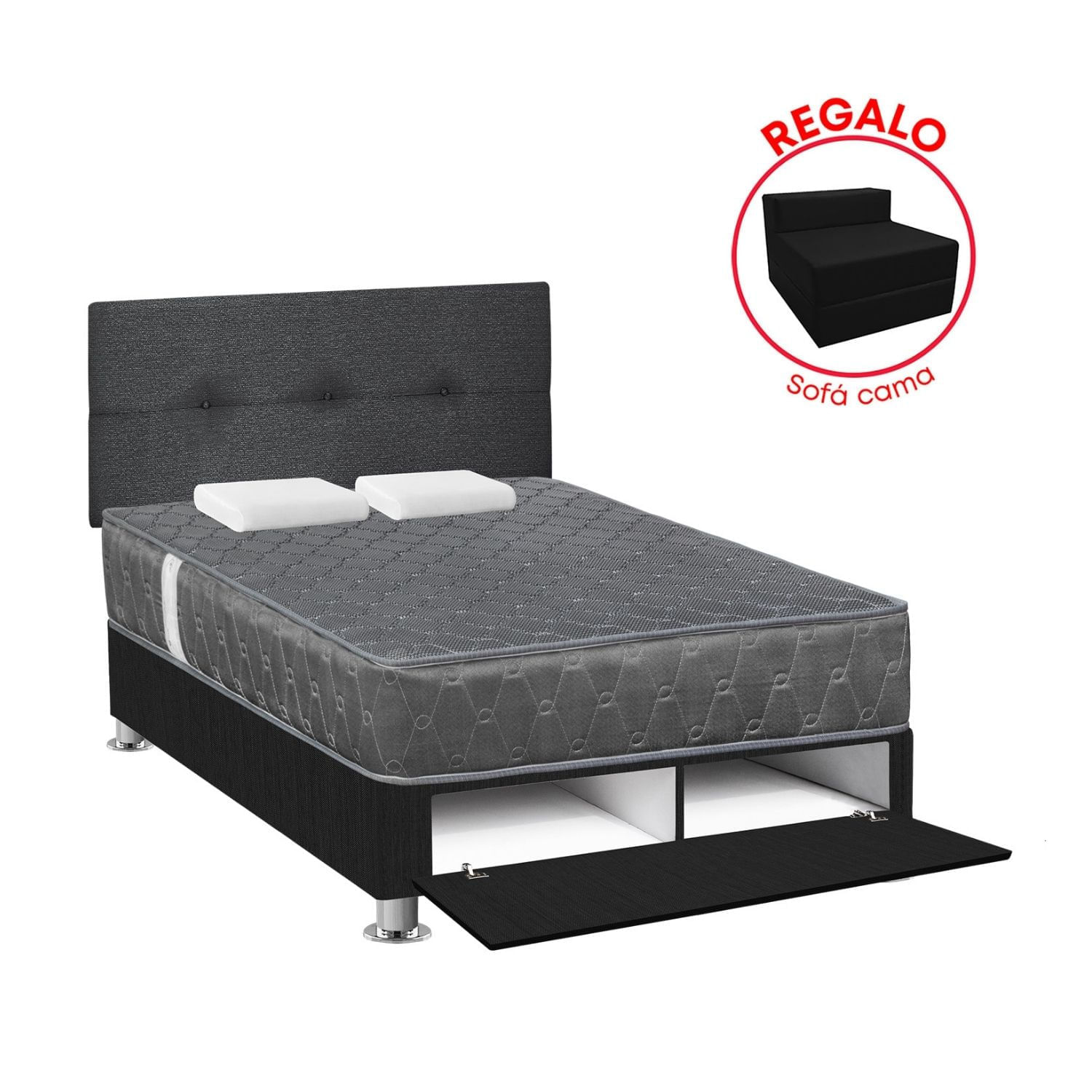 Dormitorio Sabanera Acqua Gris 2 plazas + Sofá Cama Forli