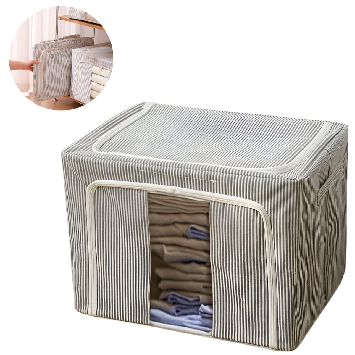 Cesta Plegable Para Sabanas Ropa Rayada Gris