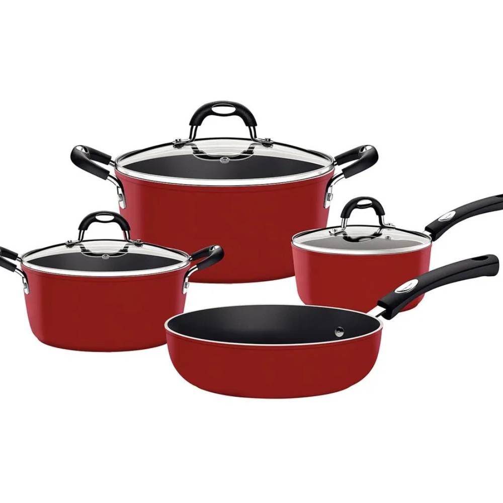 Juego de ollas de Aluminio Mónaco Rojo x 7 piezas - MEGA IMPORT