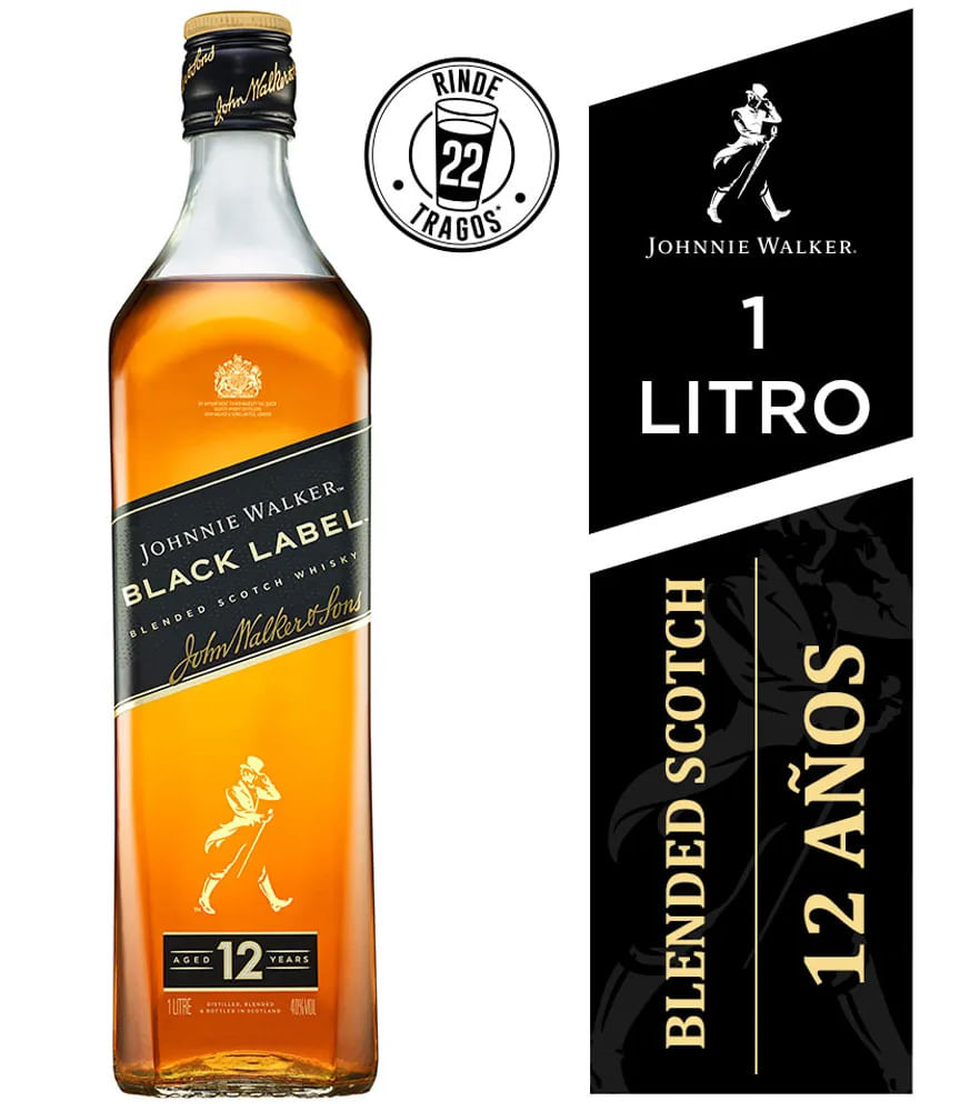 Whisky JOHNNIE WALKER Black Label Botella 1L