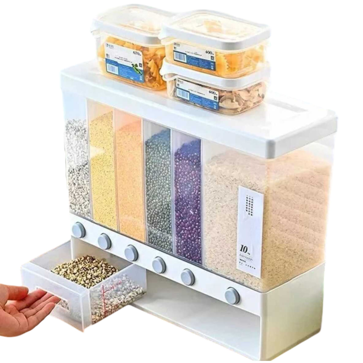 Dispensador De Arroz Menestras Multiuso De 6 Divisiones