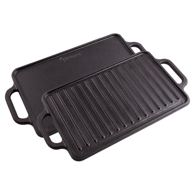 Plancha Victoria Reversible Hierro Fundido Curada 21x33Cm