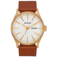 Reloj Nixon Sentry A1052621 Fecha Acero Dorado Correa de Cuero Marrón