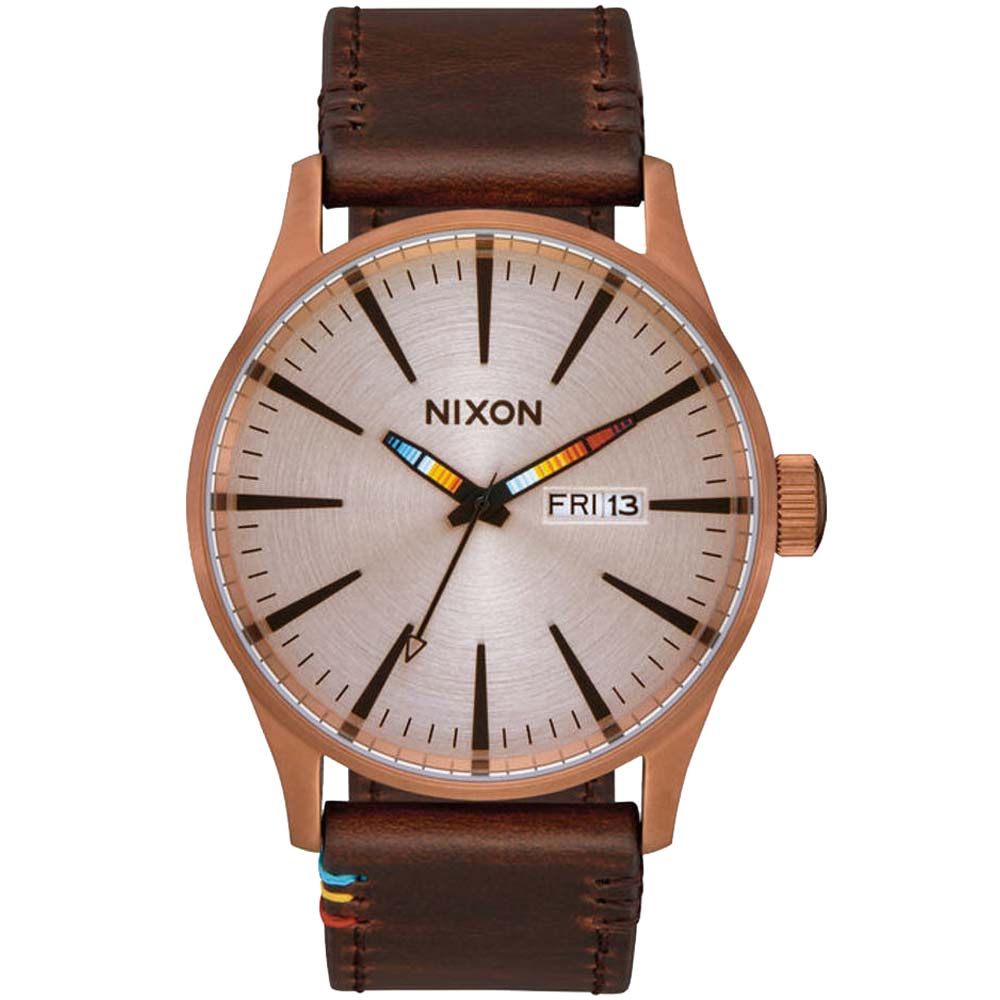 Reloj Nixon Sentry A1053173 Fecha Acero Inox Correa de Cuero Marrón