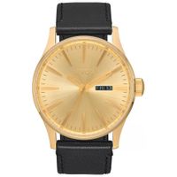 Reloj Nixon Sentry A105510 Fecha Correa De Cuero Negro Acero Dorado