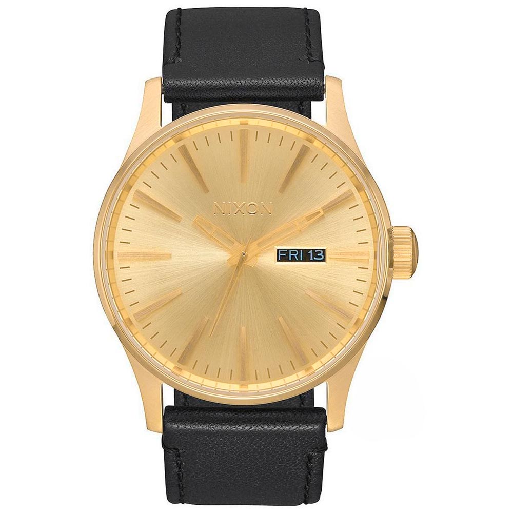 Reloj Nixon Sentry A105510 Fecha Correa De Cuero Negro Acero Dorado