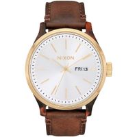 Reloj Nixon Sentry Luxe A12633169 Fecha Cuero Marrón Blanco