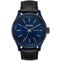 Reloj Nixon Sentry Luxe A12633168 Fecha Correa de Cuero Negro Azul