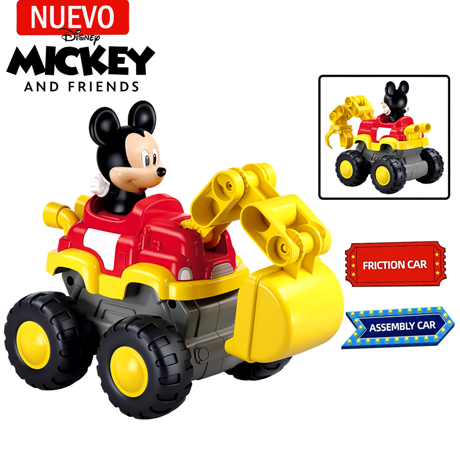 Juguete Excavadora de fricción de Mickey + Camión M38-LS002, 2 en 1, 14 piezas