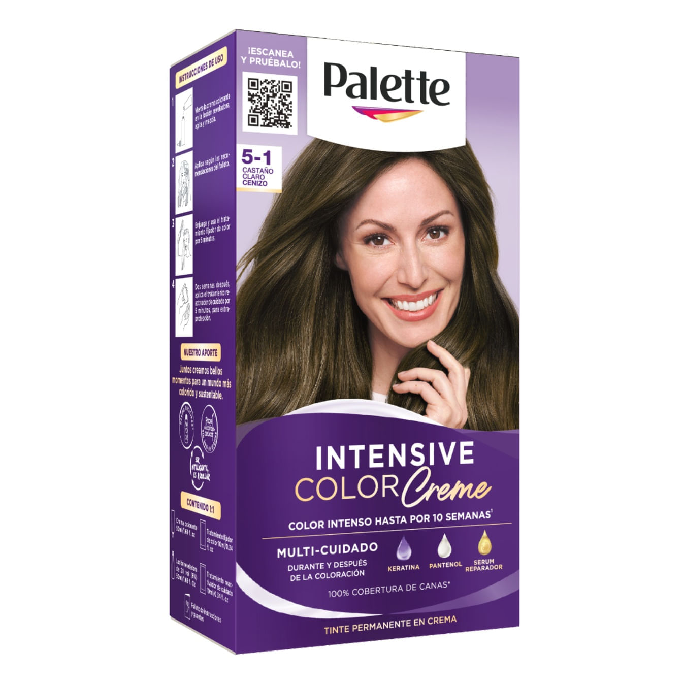 Tinte para Cabello PALETTE Color Creme 5-1 Castaño Claro Cenizo Caja 1un