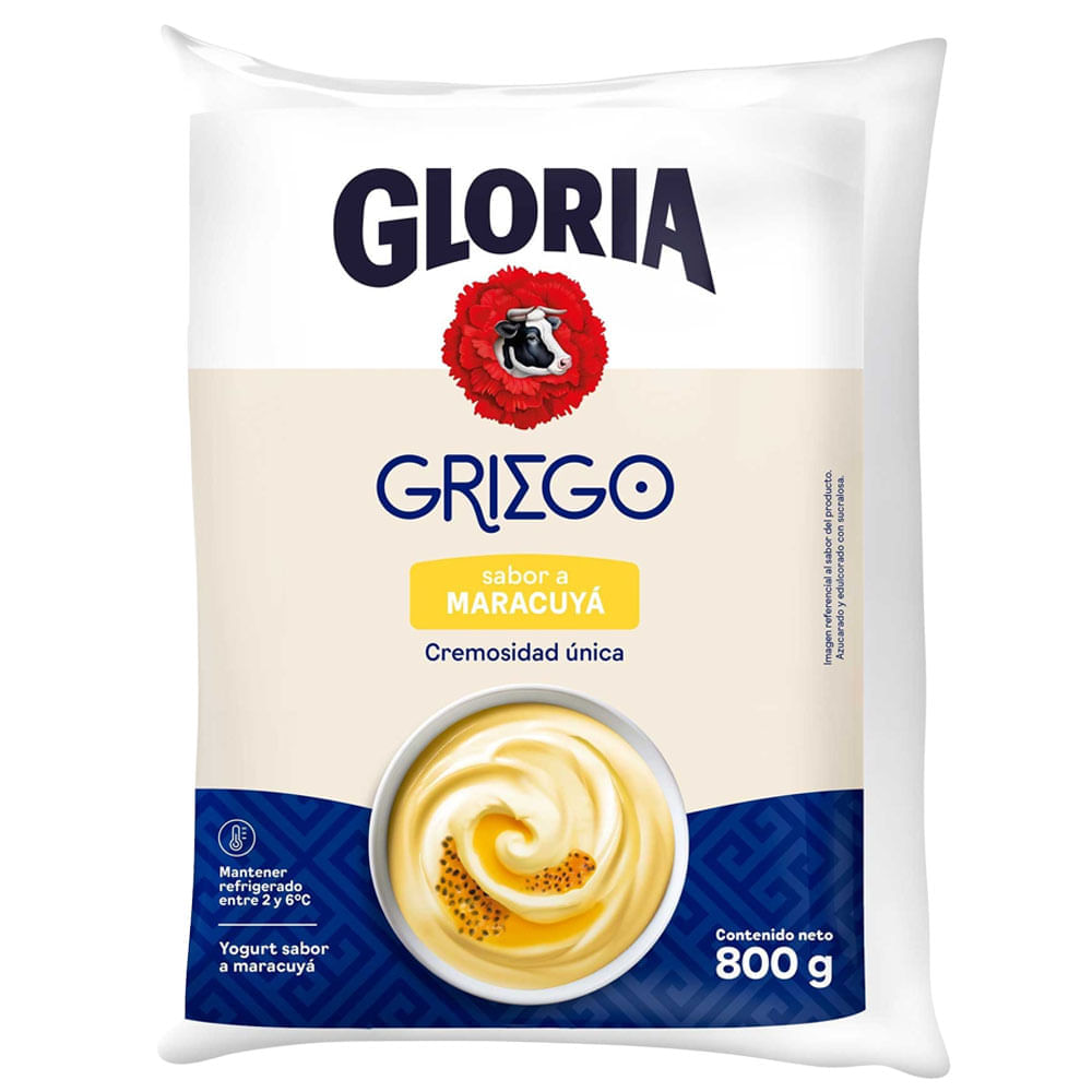 Yogurt Batido GLORIA Griego Sabor Maracuyá Bolsa 800g