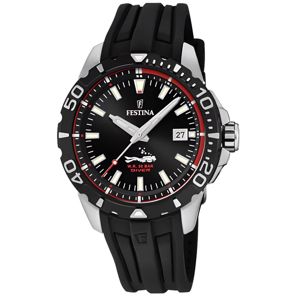 Reloj Festina The Originals F20462/2 Fecha Acero Inoxidable Correa De Silicona y Dial Negro