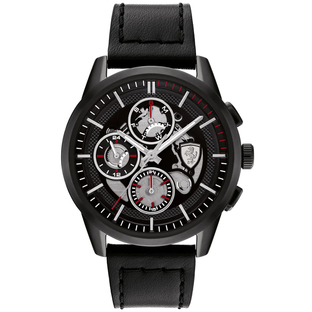 Reloj Ferrari Grand Tour 0830829 Multifuncional Acero Inoxidable Correa de Cuero Negro