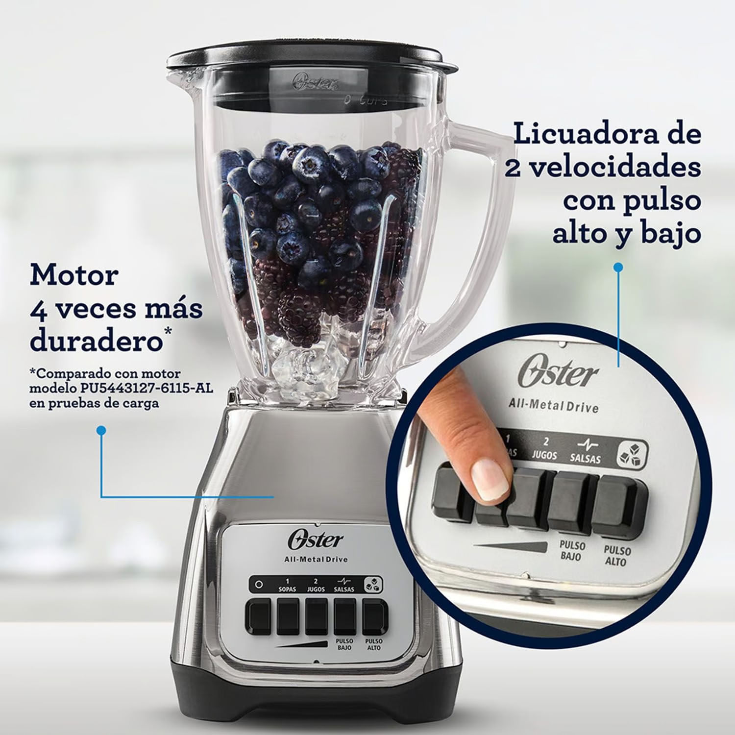 Licuadora Oster® Kaliman 2 Vel + Pulso BLSTKAG Niquelada - !OFERTON!