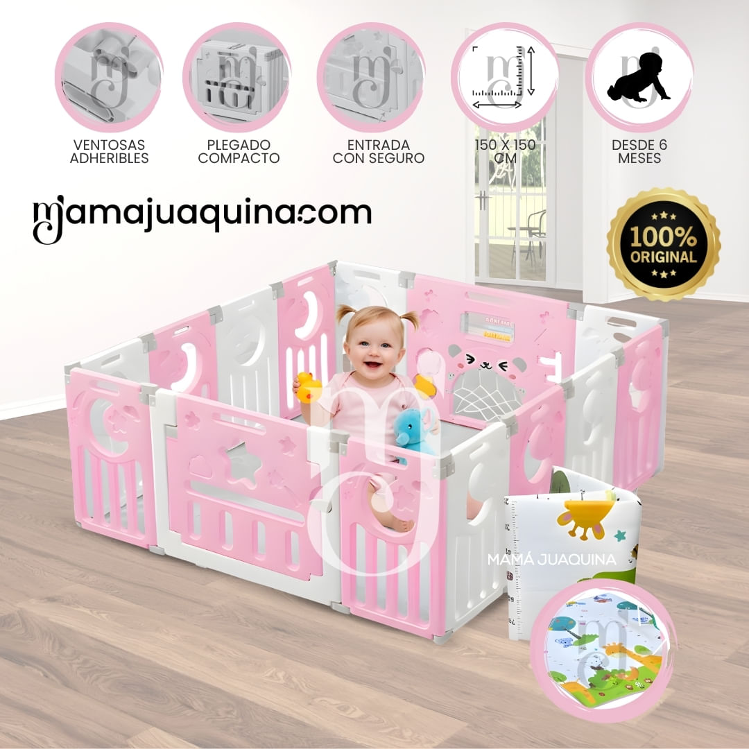 Corral Interactivo Plegable con Alfombra «NUNIS» Rosa