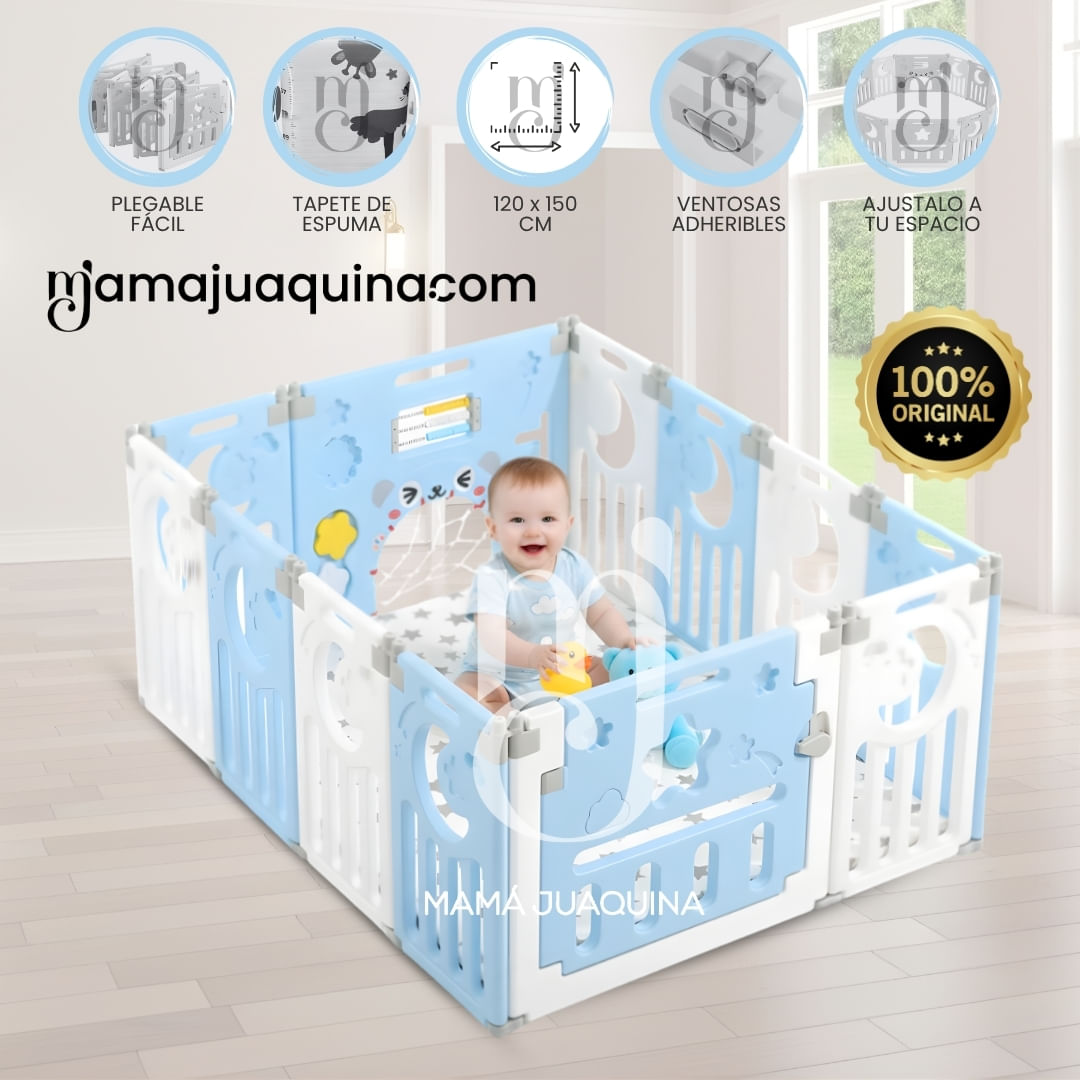 Corral Interactivo Plegable con Alfombra «LULI» Celeste - copy