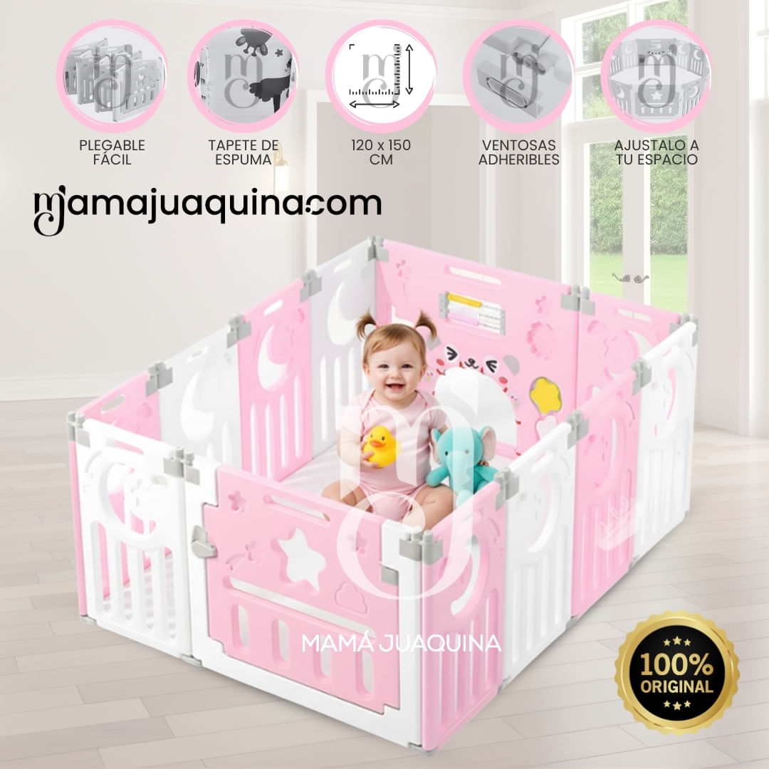 Corral Interactivo Plegable con Alfombra «LULI» Rosa