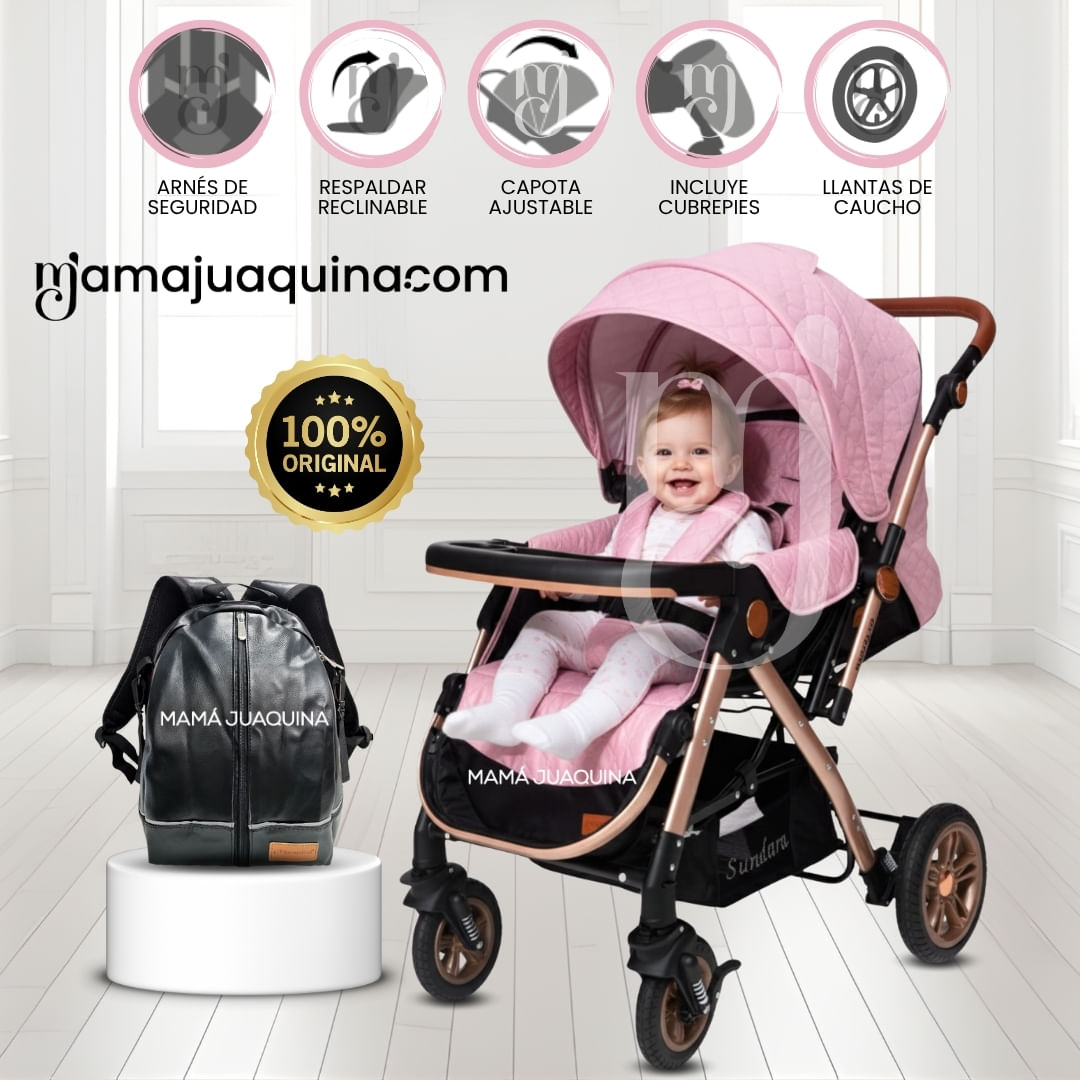 Coche Cuna De Lujo «SUNDARA PREMIUM» con Mochila Rosa