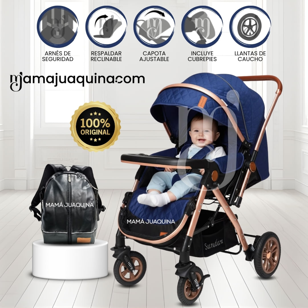 Coche Cuna De Lujo «SUNDARA PREMIUM» con Mochila Azul