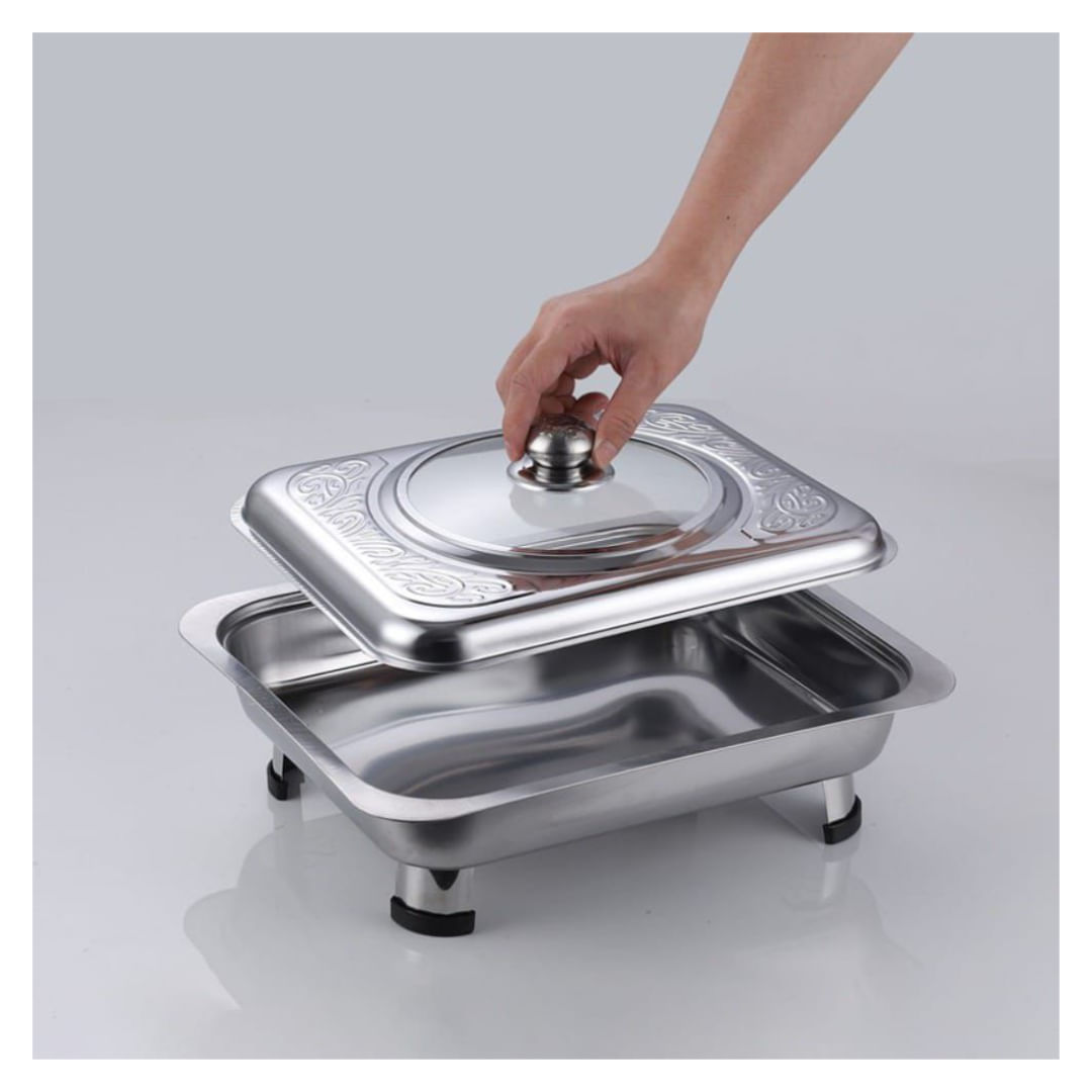 Bandeja para Buffet Con Tapa de Acero Inoxidable Con Patas