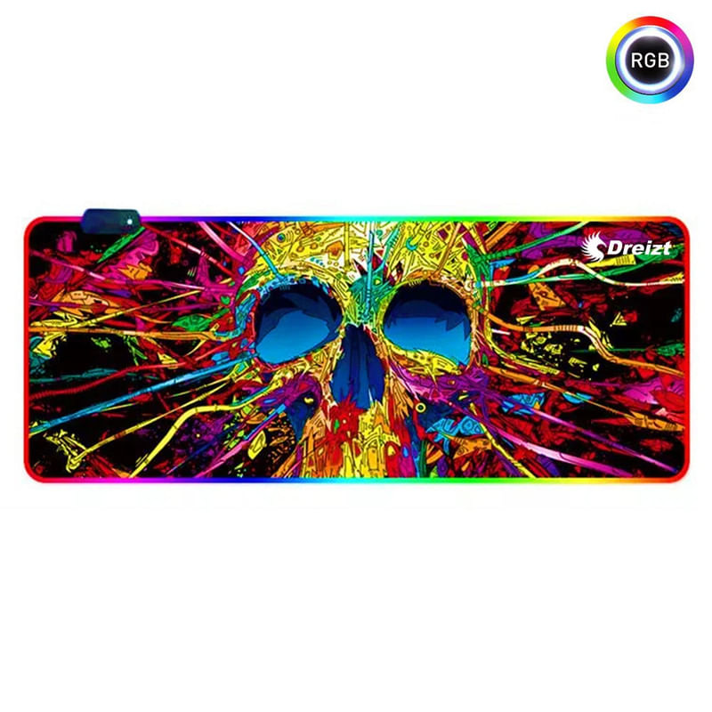 Mousepad Gamer Dreizt Rgb Multicolor Diseño Calavera Xl 80cm X 30cm