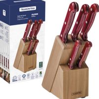 Juego de Cuchillos Tramontina Polywood Rojo con Soporte de Madera 6 Piezas - MEGA IMPORT
