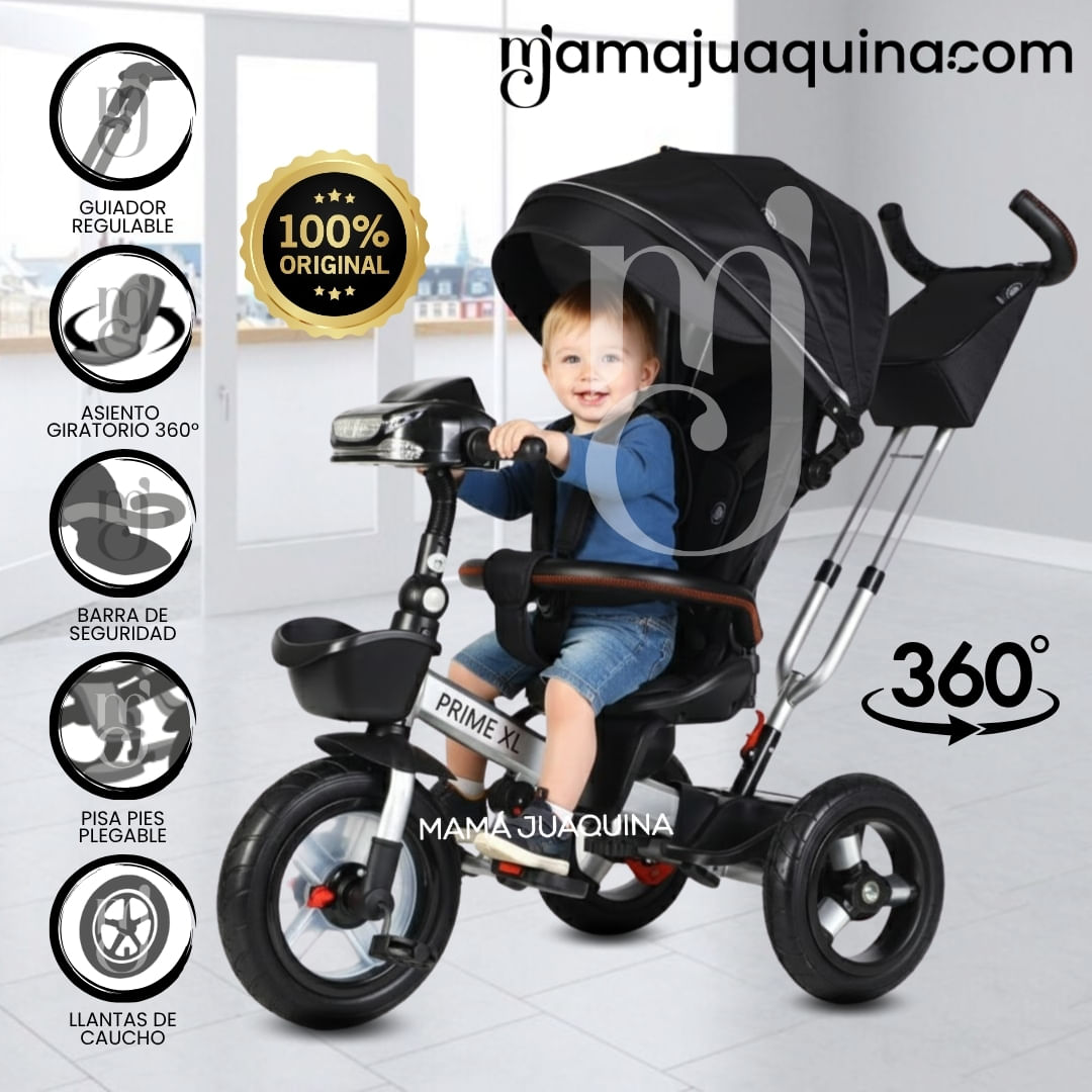 Triciclo Guiador Giratorio «PRIME XL» Para Niños Negro