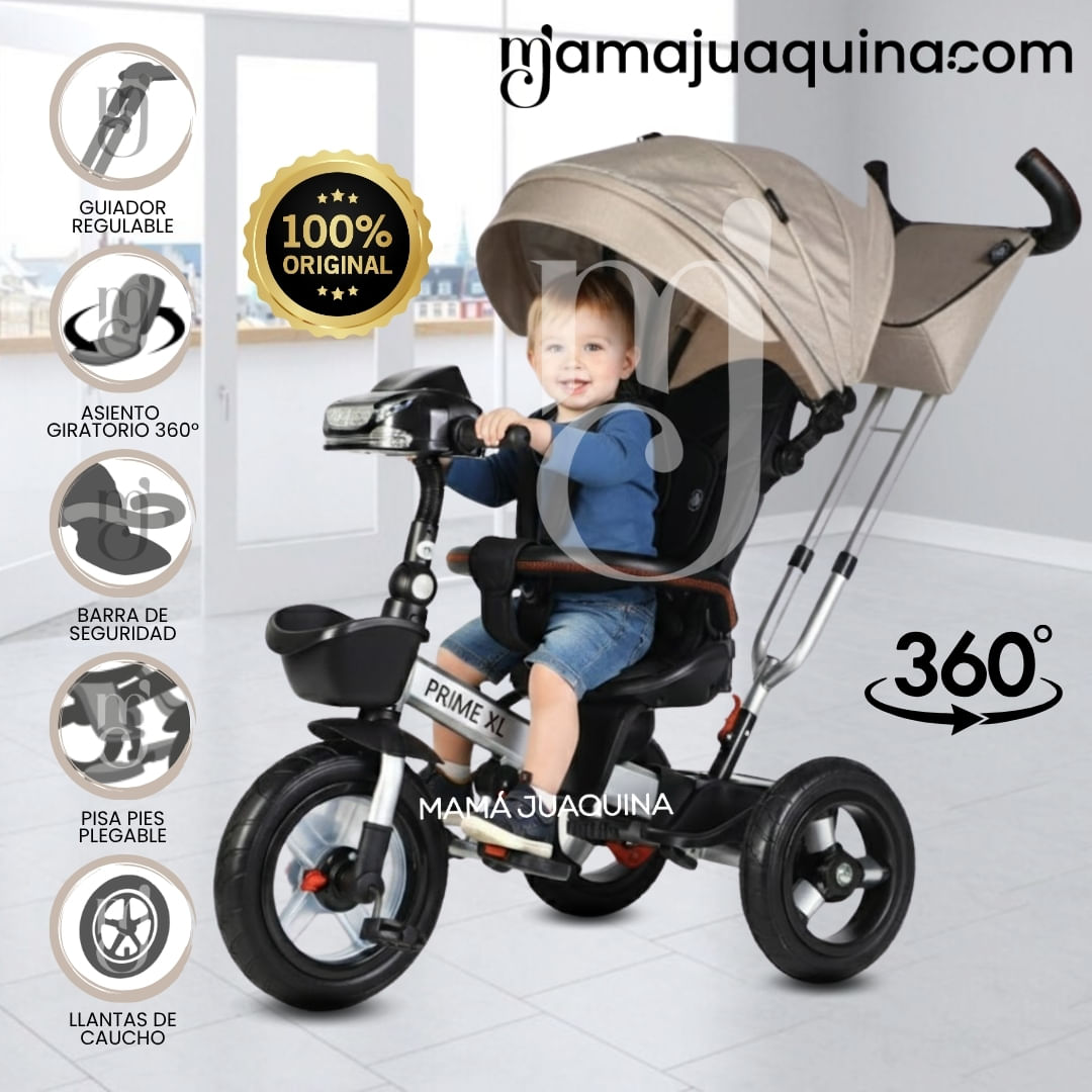 Triciclo Guiador Giratorio «PRIME XL» Para Niños Beige