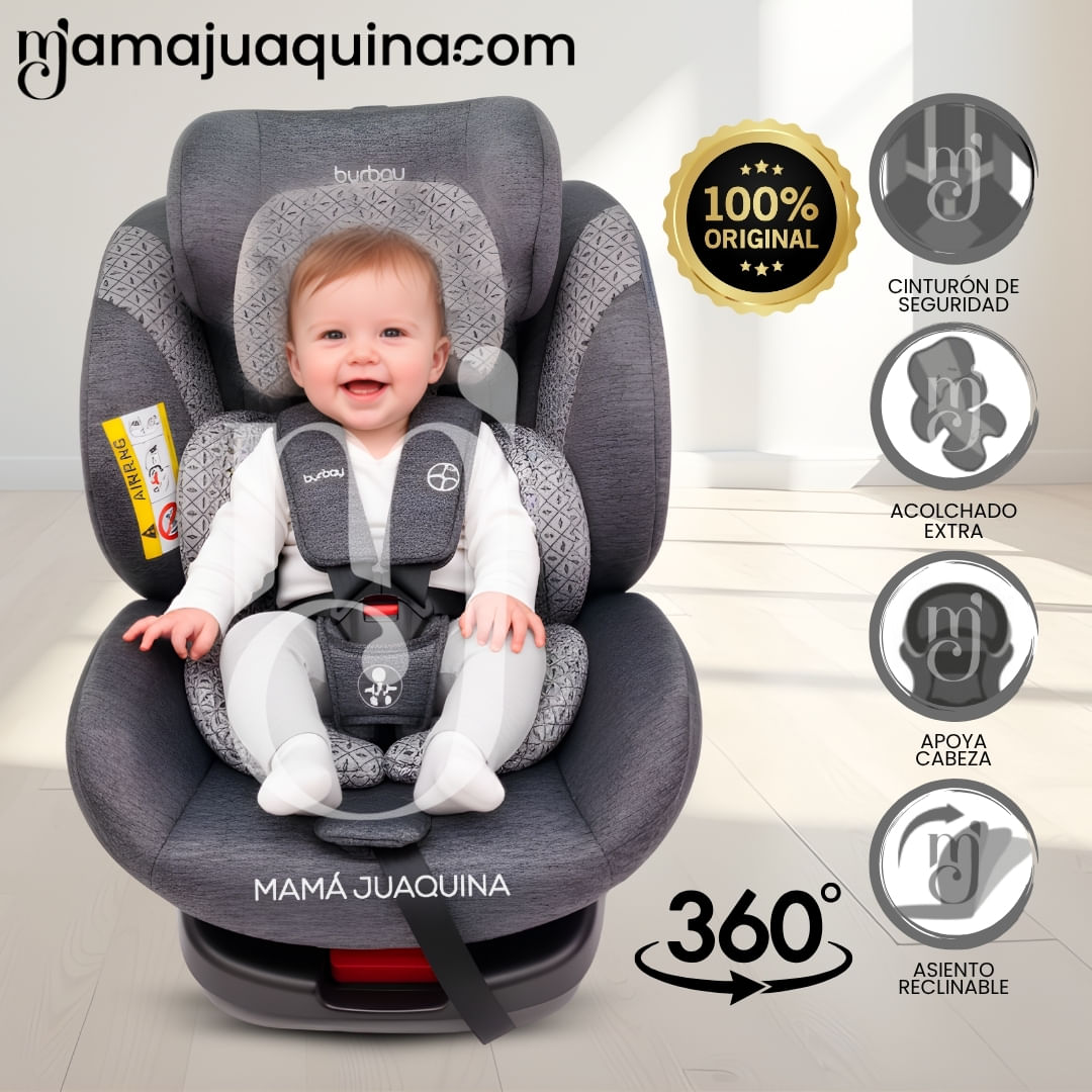 Silla de Auto Giratoria 360° ISOFIX «DUNEX» de Lujo Gris