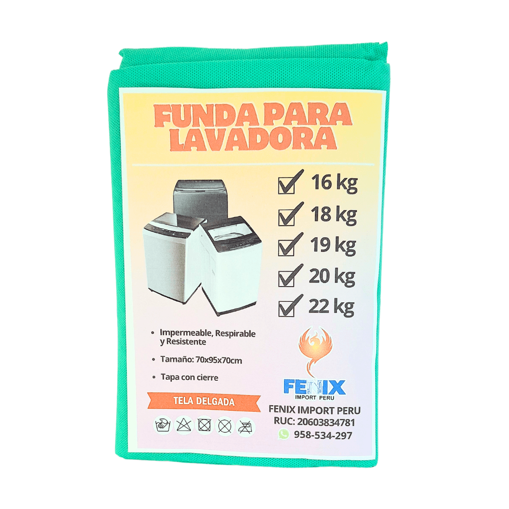 Funda / Forro Para Lavadoras Tela Delgada 16 - 22kg Menta