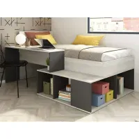 Cama Juvenil con escritorio y organizador Goliat color Ceniza/Negro TU MESITA