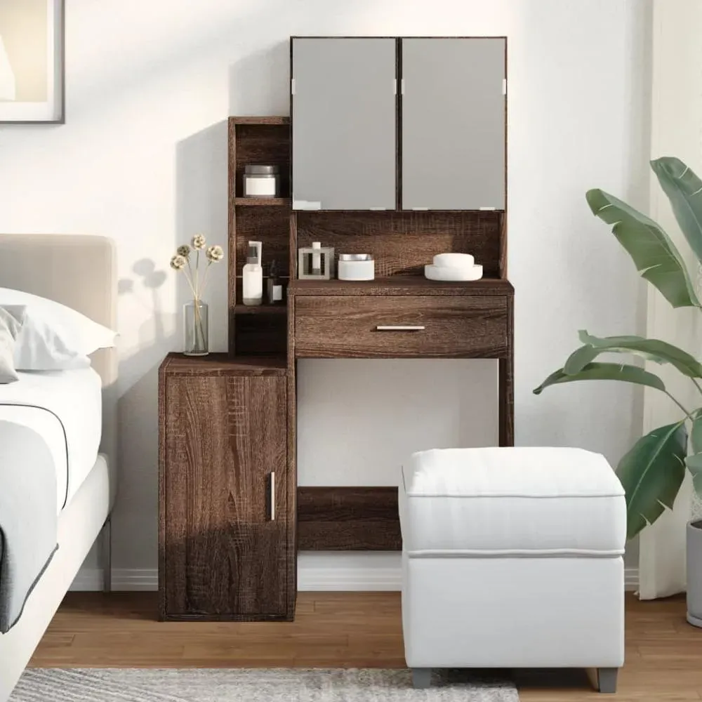 Tocador Moderno TU MESITA Bruce color Marrón 3 puertas 1 cajon mas espejos
