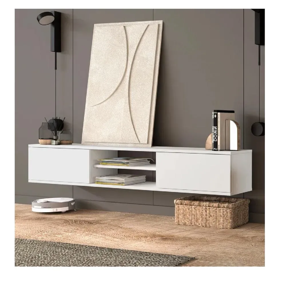 Mesa de TV Flotante 80"" Amauta TU MESITA Melamina 18mm 2 puertas Blanco