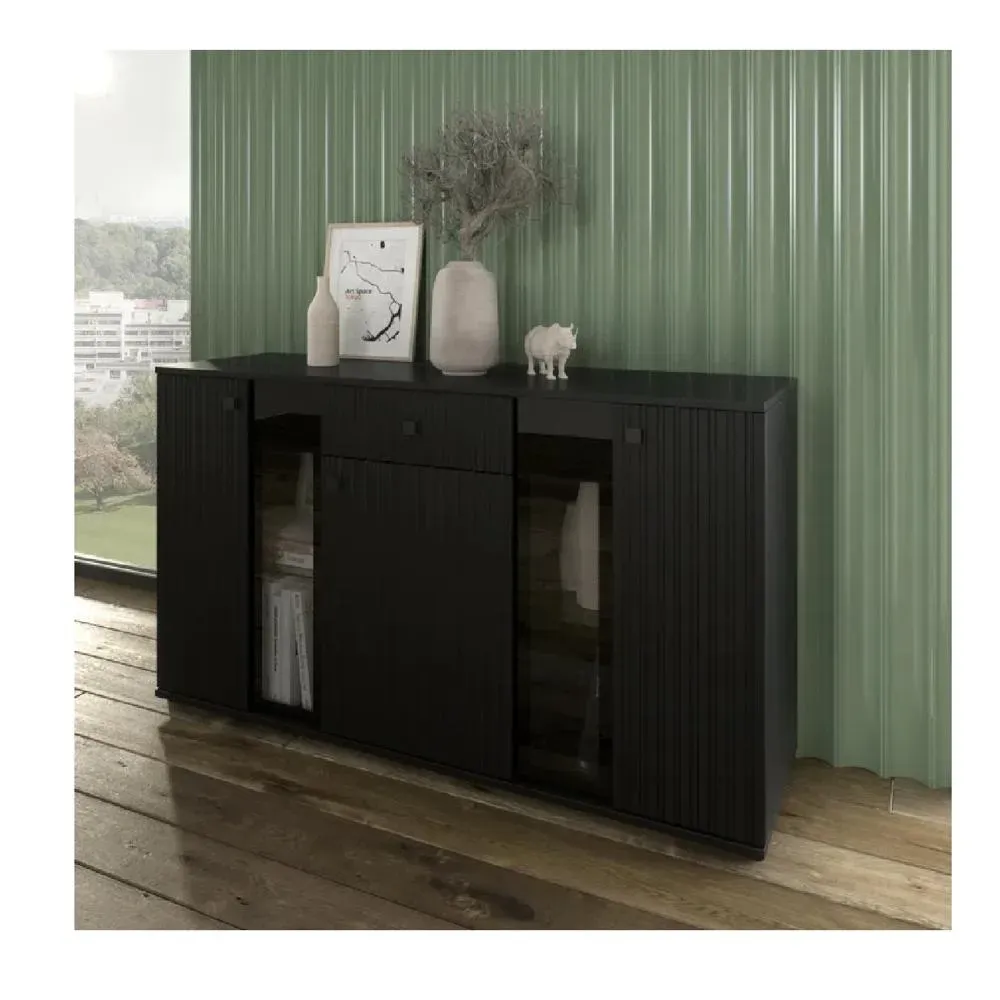 Aparador Moderno TU MESITA Morgan color Negro 3 puertas 1 cajón