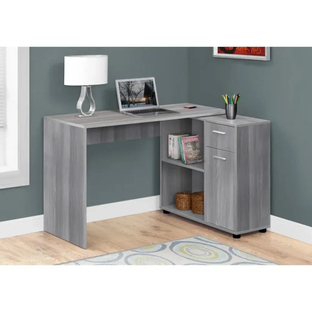 Escritorio Esquinero Issco color Gris 1 puerta 1 cajón TU MESITA