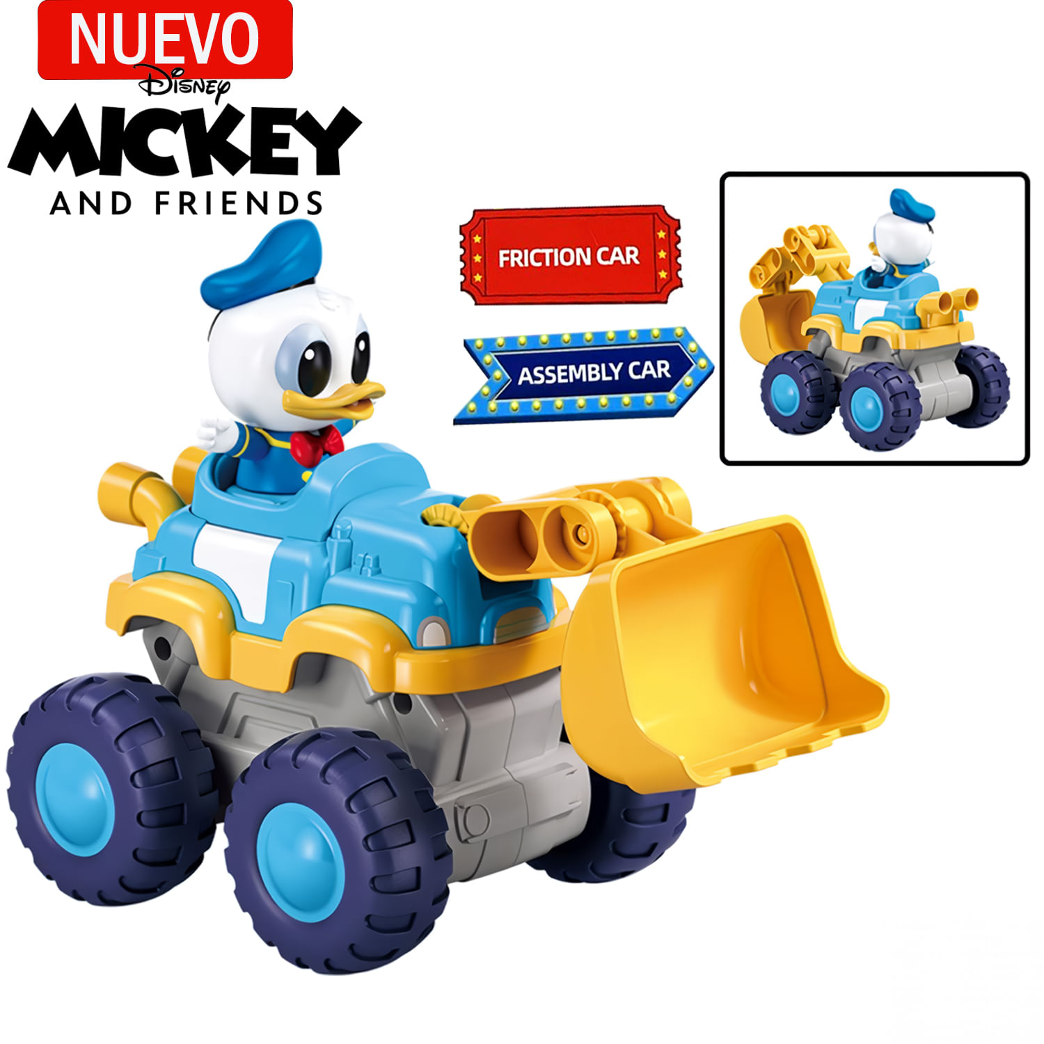 Juguete Excavadora de fricción del Pato Donald + Camión 14 piezas 2 en 1 M38-LS006