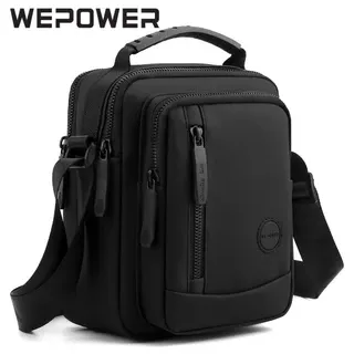 MORRAL BANDOLERA DE CUERO PARA HOMBRE WEPOWER IMPERMEABLE NEGRO MATE