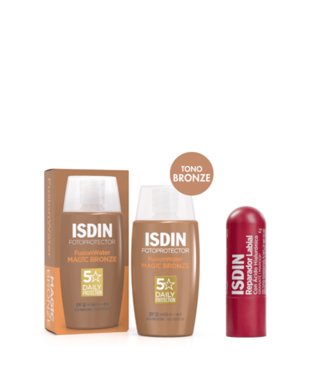 Pack Isdin Fusion Water Color Bronce + Reparador Labial Color Granate
